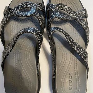 CROCS Disney Slip On Black Sandals Silver Outlined Mickey size 8